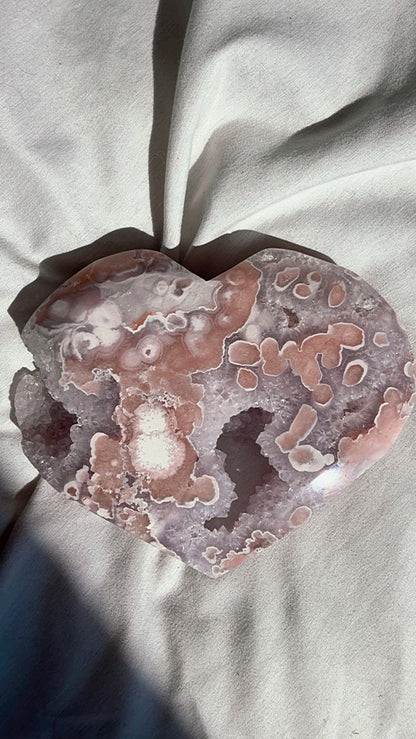 Flower Agate Amethyst Heart