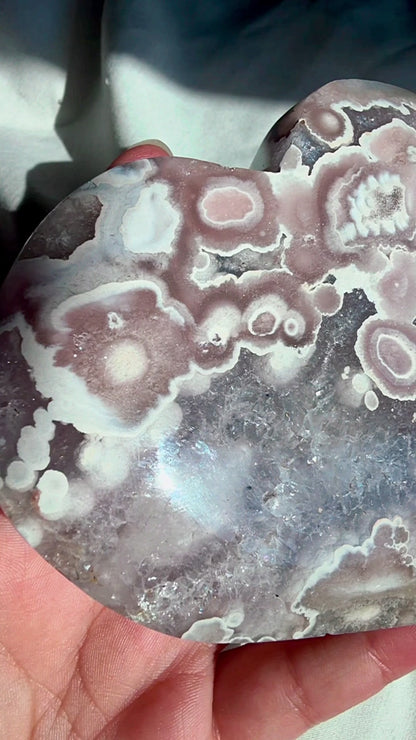 Flower Agate Amethyst Heart