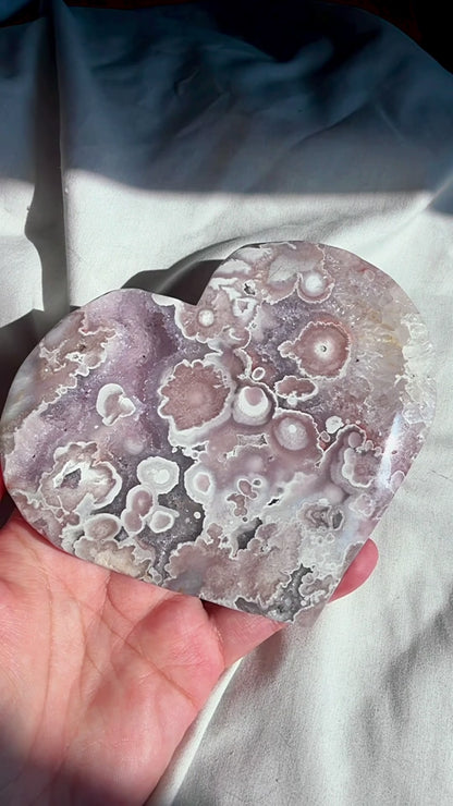 Flower Agate Amethyst Heart